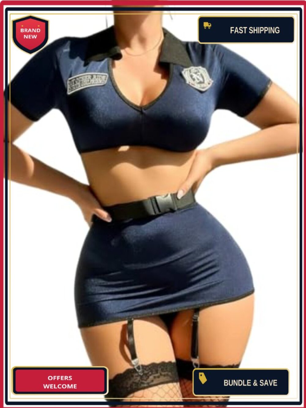 Sexy Police Costume 4 Piece Cop Cosplay Lingerie Set with Belt
